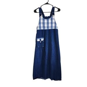 Order Plaid Gingham Overall Dress Back Zip With Pocket Blue Denim Size Small